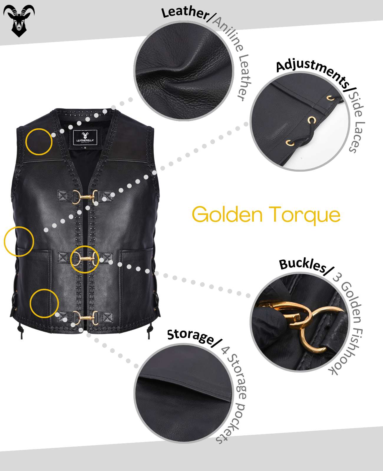 Motorbike Vest Golden Torque Premium Aniline Leather Vest