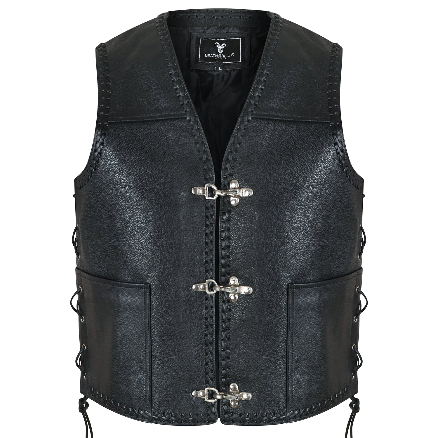 Black Leather Vest for Motorbike-Leatherella 