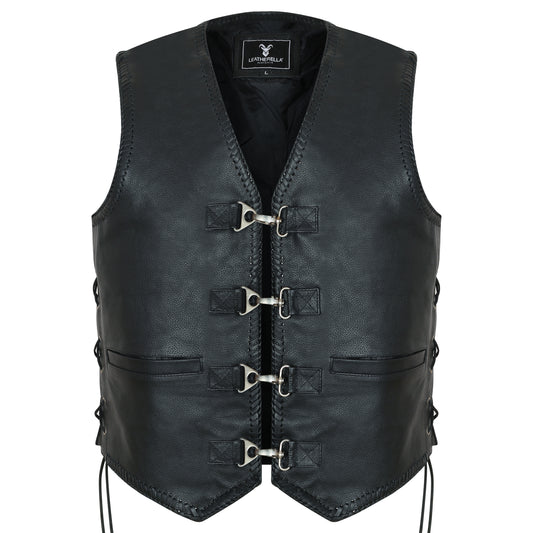 Motorbike Waistcoat Buckle Up Rebel Premium Aniline Leather Vest
